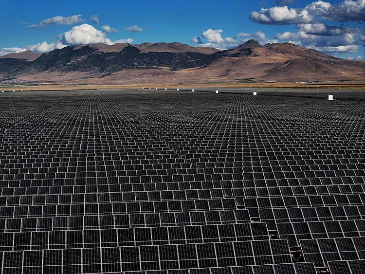 Solar panels in mountainous landscape